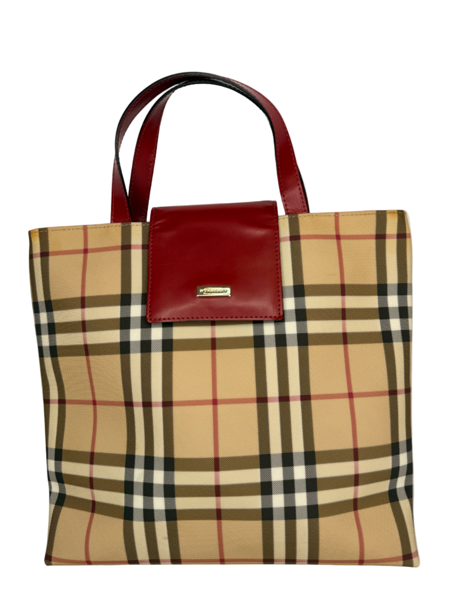 Burberry Beige/Red Nova Check Coated Canvas Top Handle Bag