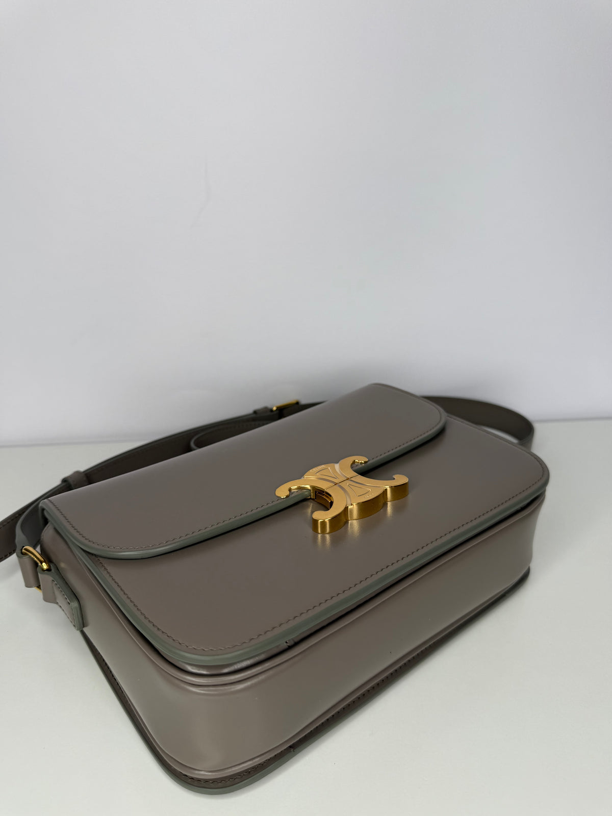 Celine Classique Triomphe Bag Taupe Shiny Calfskin