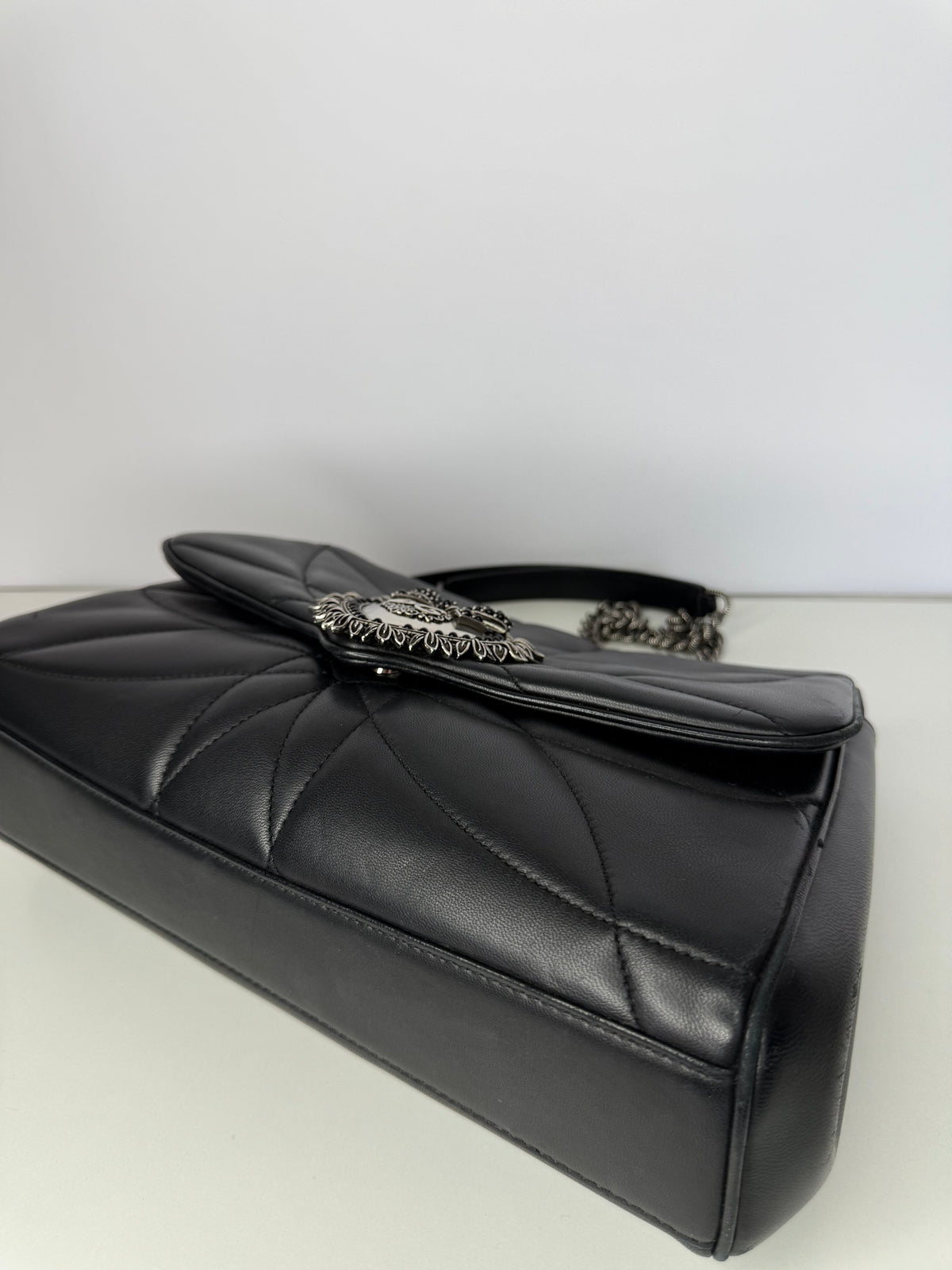 Dolce Gabbana Black Nappa Quilted Devotion Bag
