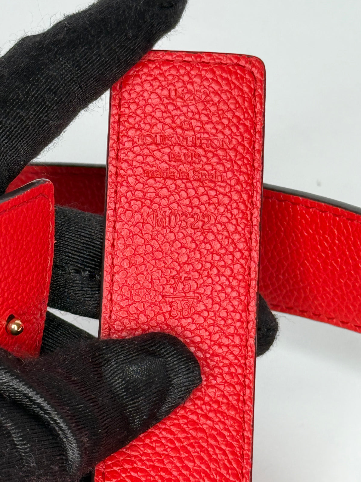 Louis Vuitton Red Monogram Reversible Gold LV Initials Belt