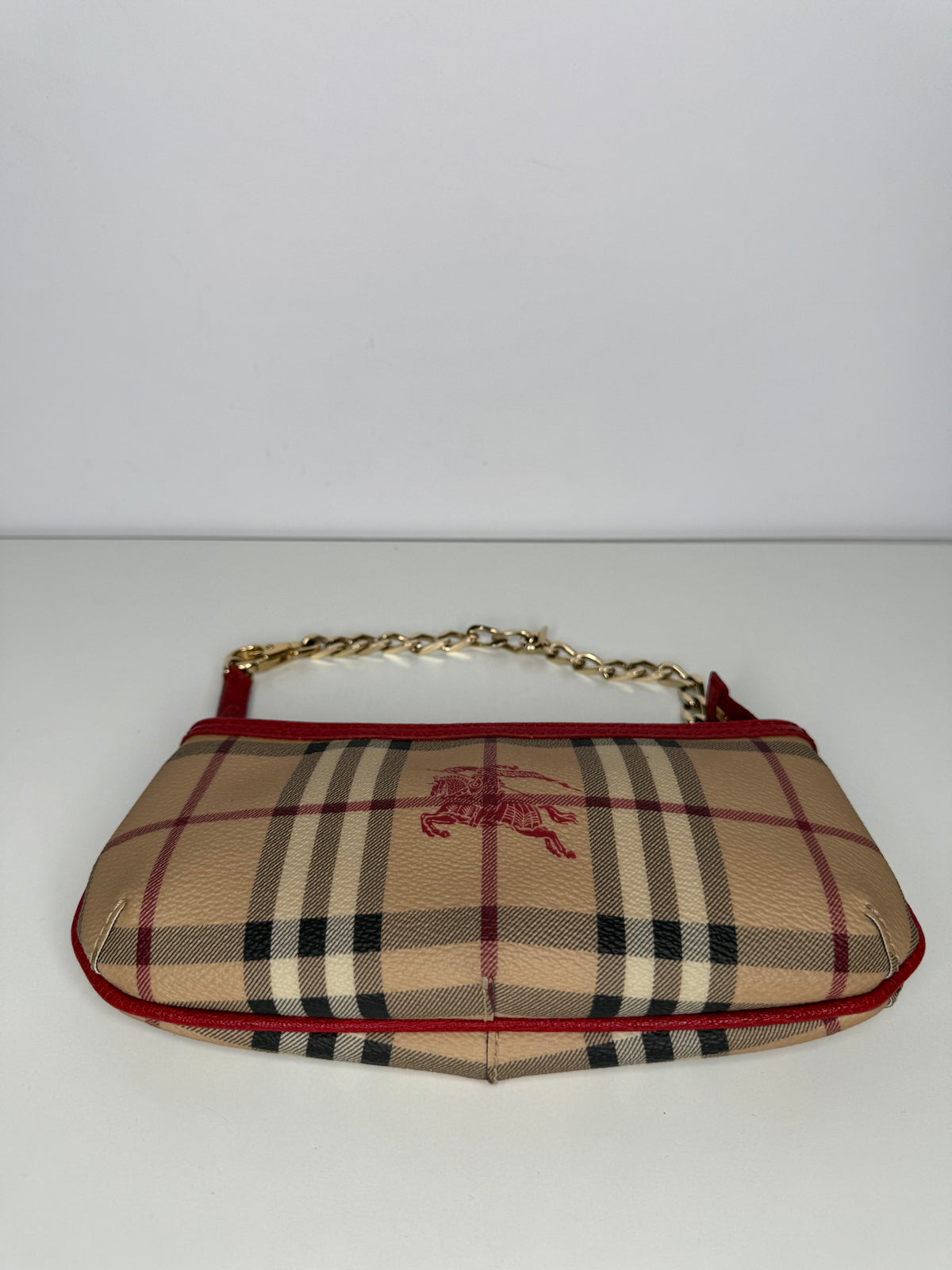 Burberry Red/Beige Haymarket Check Coated Canvas Clara Pochette