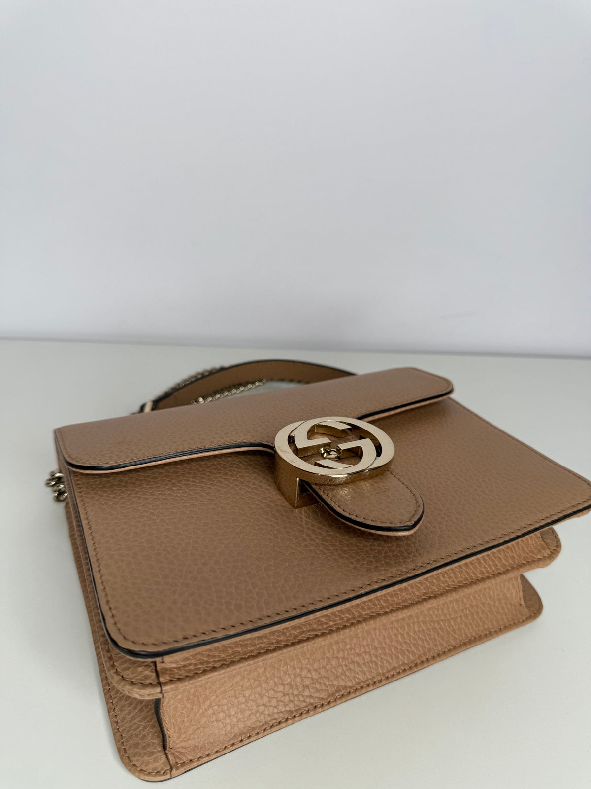 Gucci Dollar Calfskin Small Interlocking G Shoulder Bag Beige