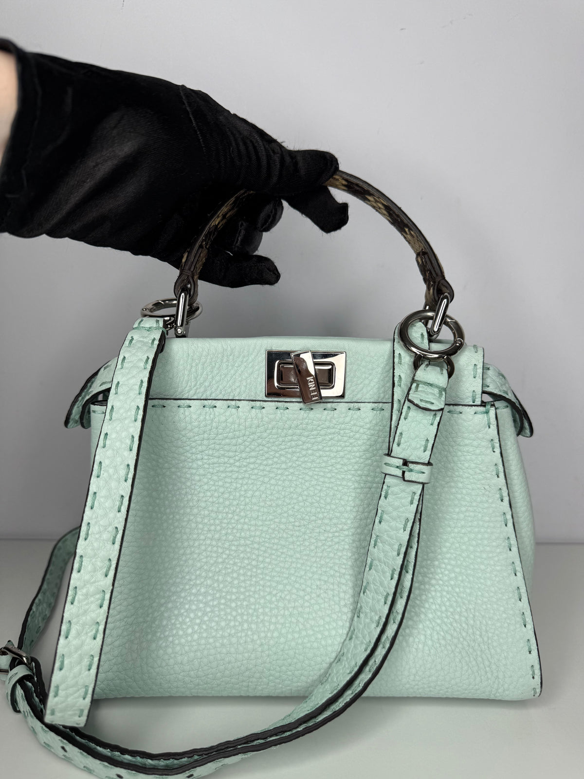 Fendi Mini Peekabbo Selleria Mint Green Python Top Handle