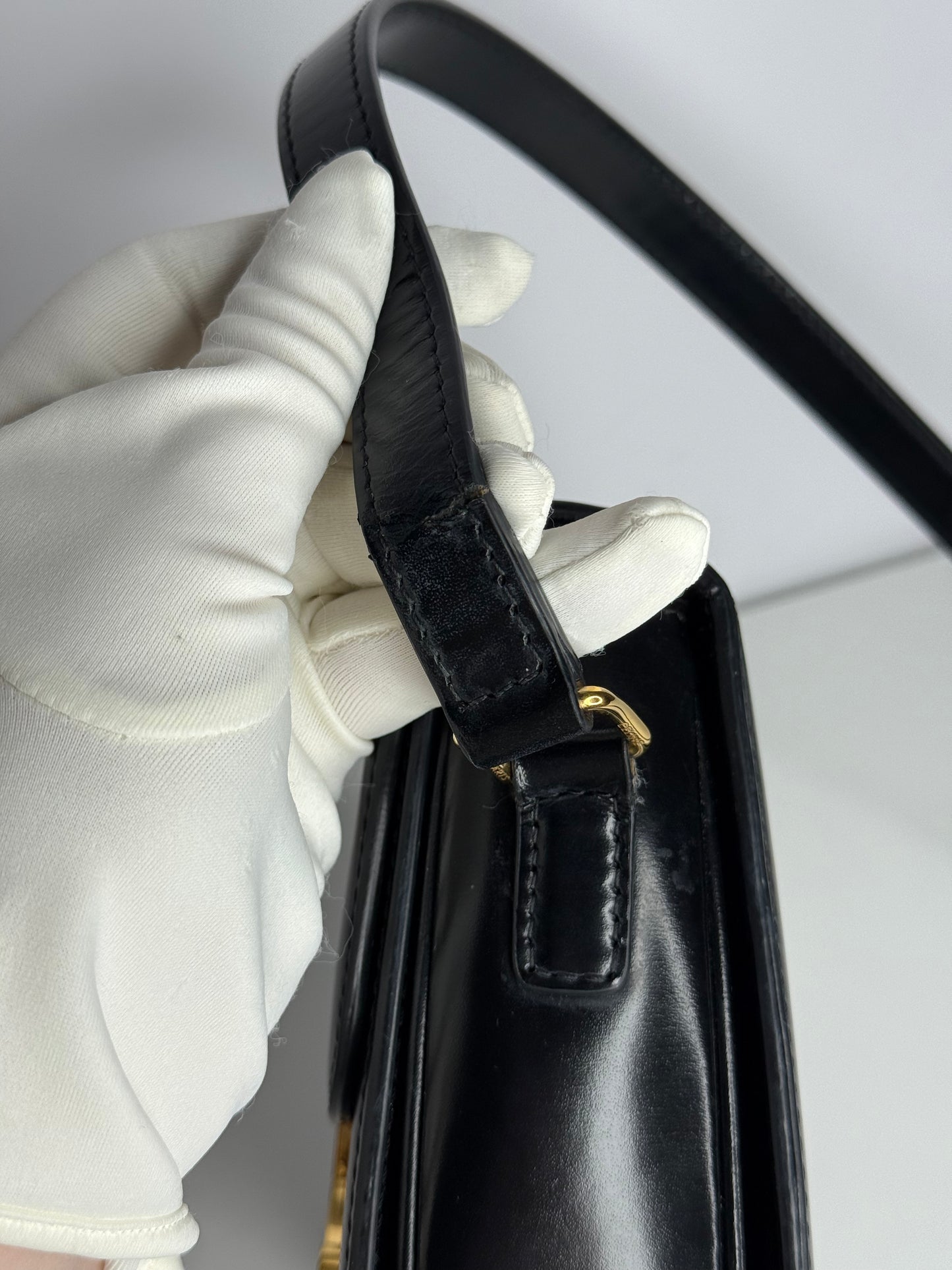 Celine Teen Triomphe Bag in Black Shiny Calfskin