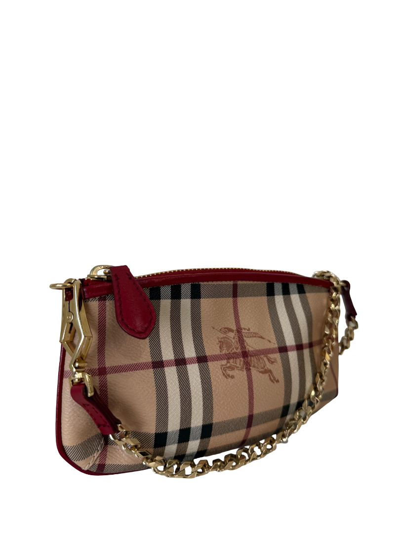 Burberry Clara Red/Beige Haymarket Check Coated Canvas Pochette