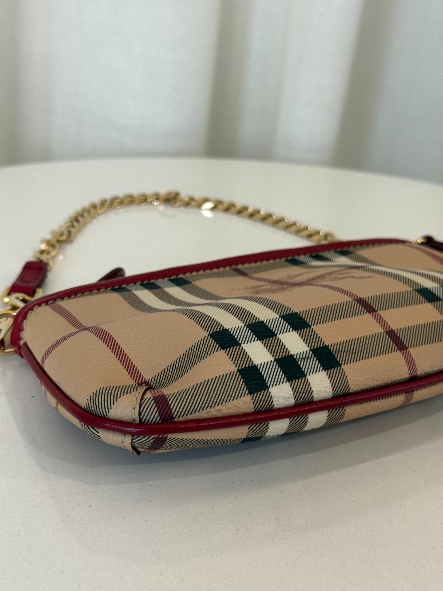 Burberry Clara Red/Beige Haymarket Check Coated Canvas Pochette