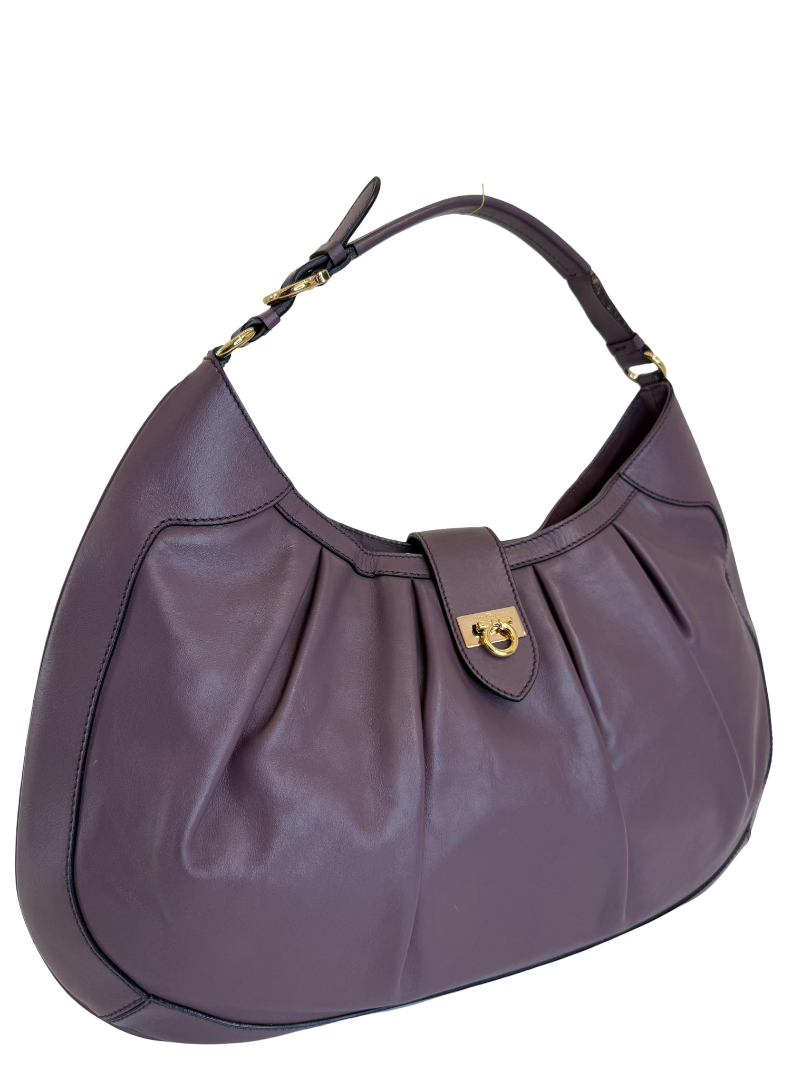 Salvatore Ferragamo Roxanne Purple Leather Hobo Bag