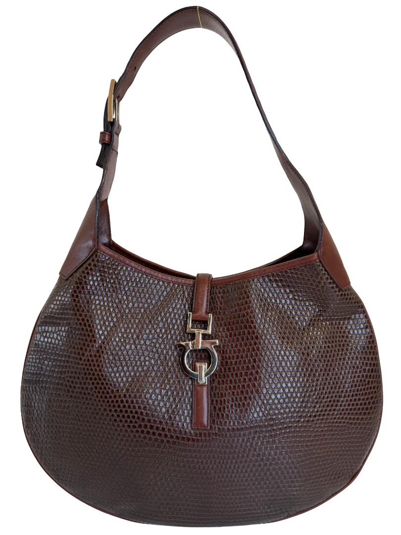 Salvatore Ferragamo Brown Leather Gancini Hobo Bag