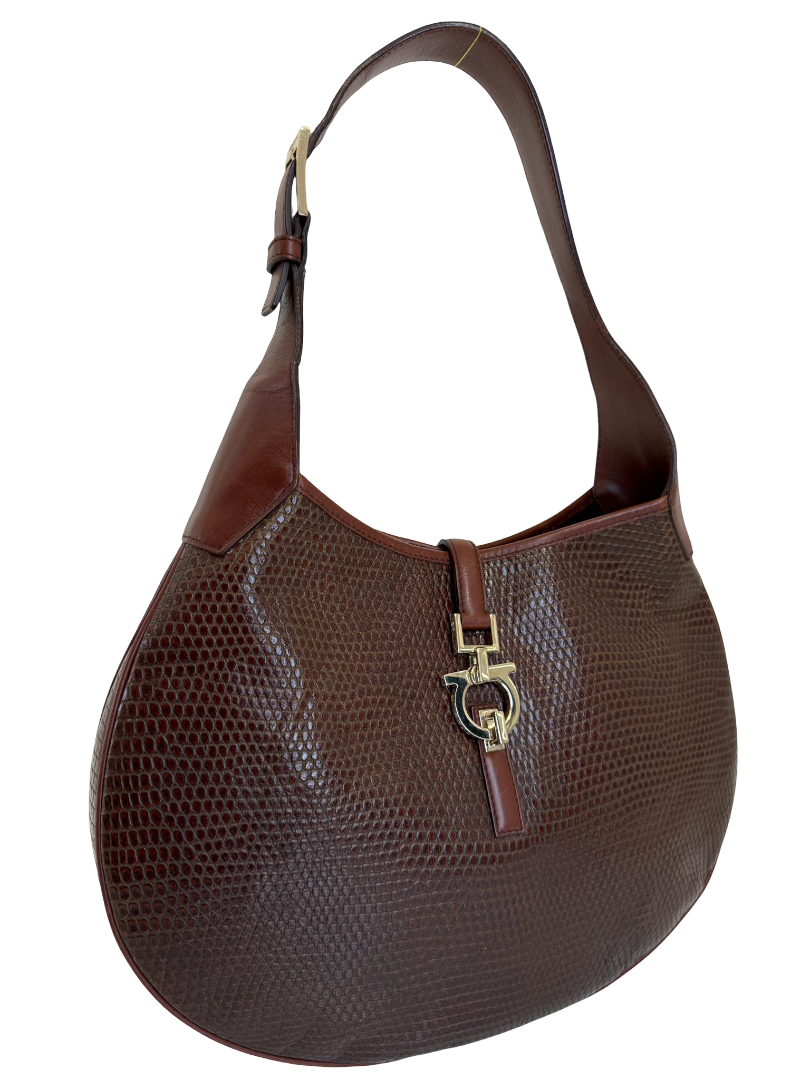 Salvatore Ferragamo Brown Leather Gancini Hobo Bag