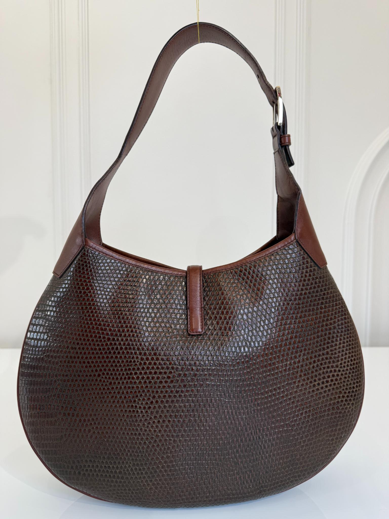 Salvatore Ferragamo Brown Leather Gancini Hobo Bag