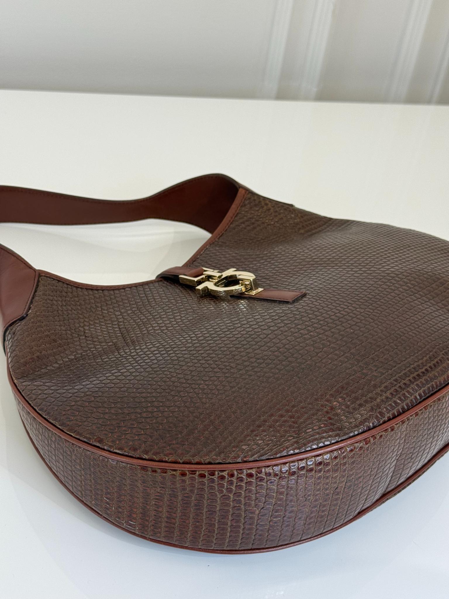 Salvatore Ferragamo Brown Leather Gancini Hobo Bag