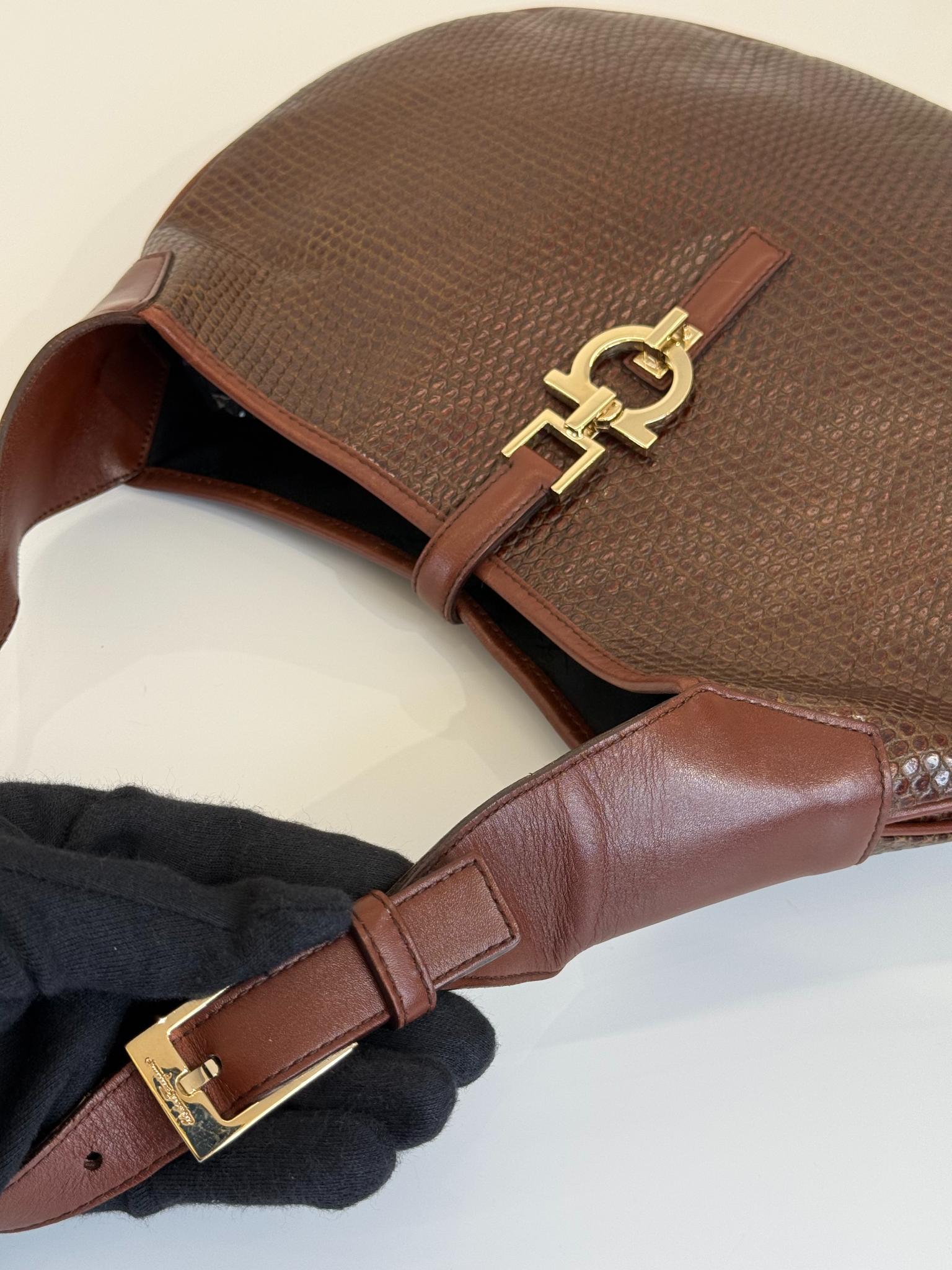 Salvatore Ferragamo Brown Leather Gancini Hobo Bag
