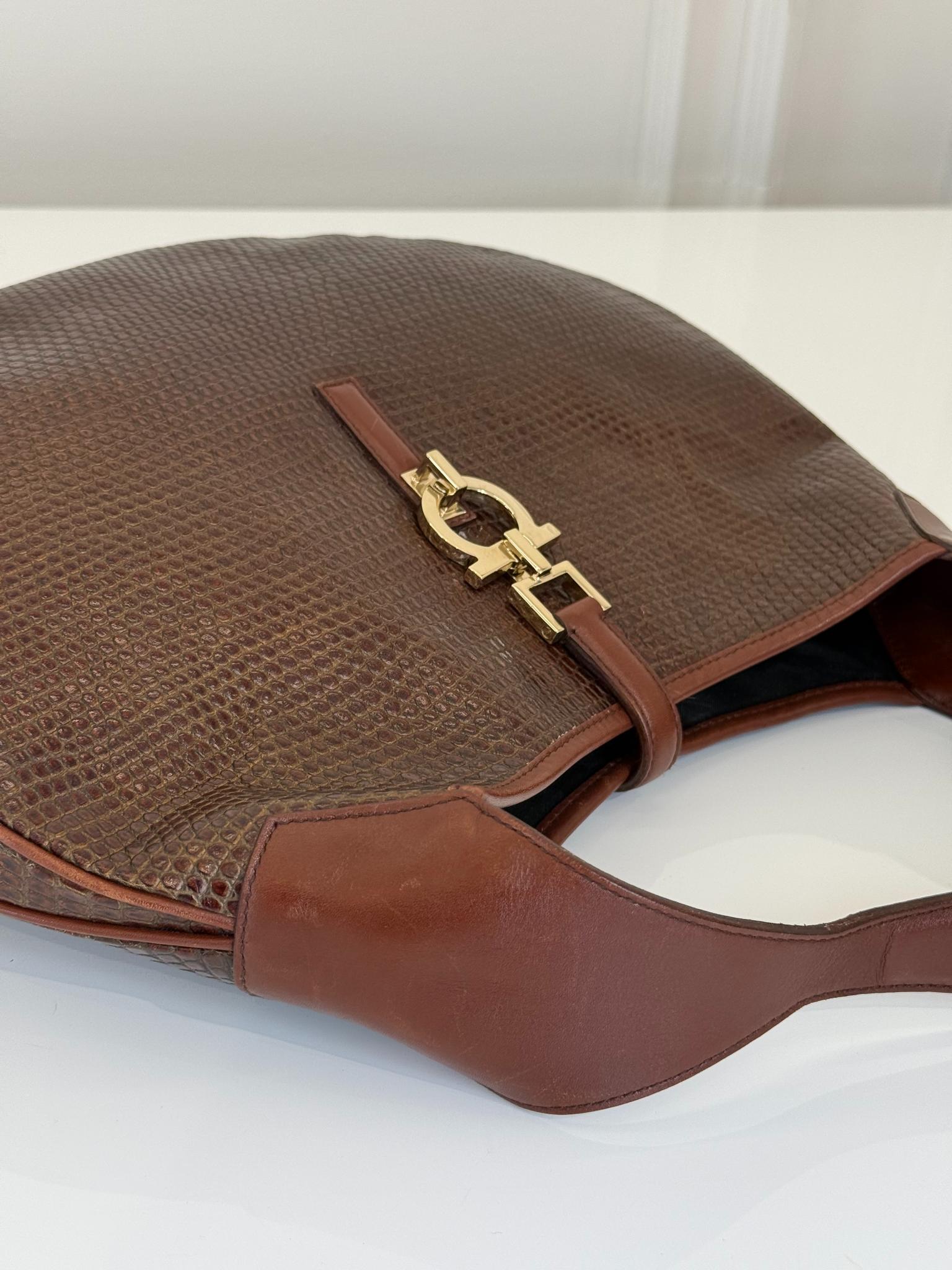 Salvatore Ferragamo Brown Leather Gancini Hobo Bag