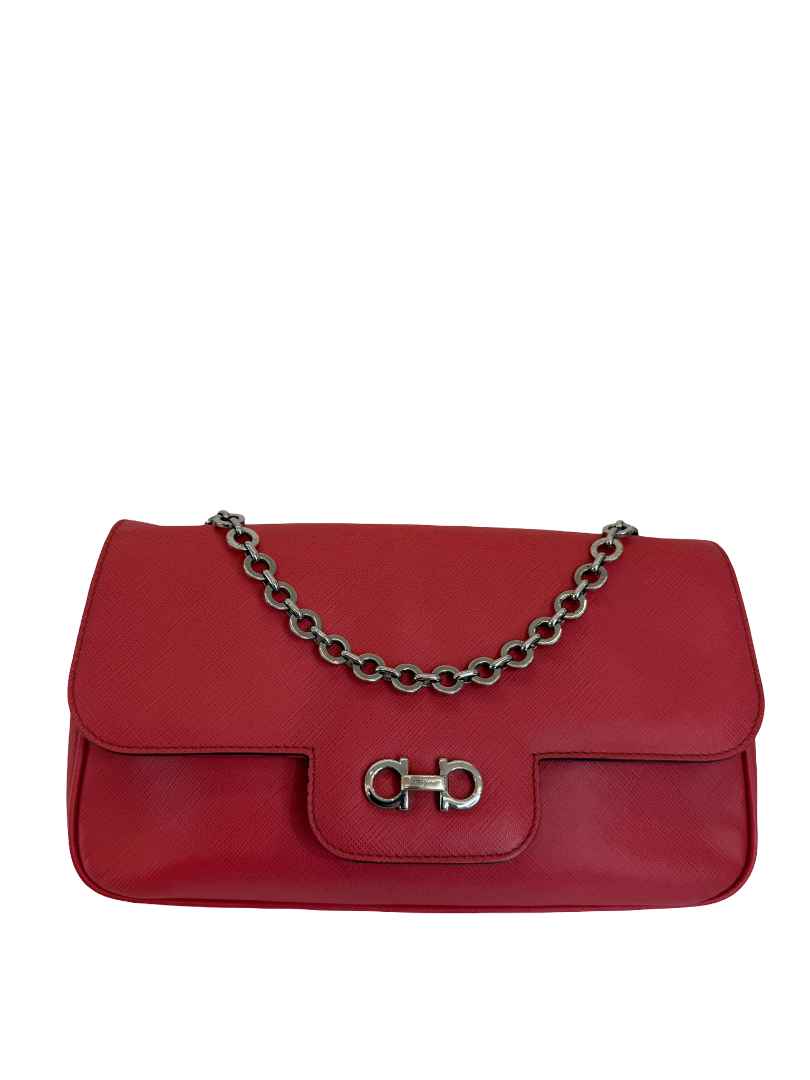 Salvatore Ferragamo Rory Coral Saffiano Leather Chain Shoulder Bag