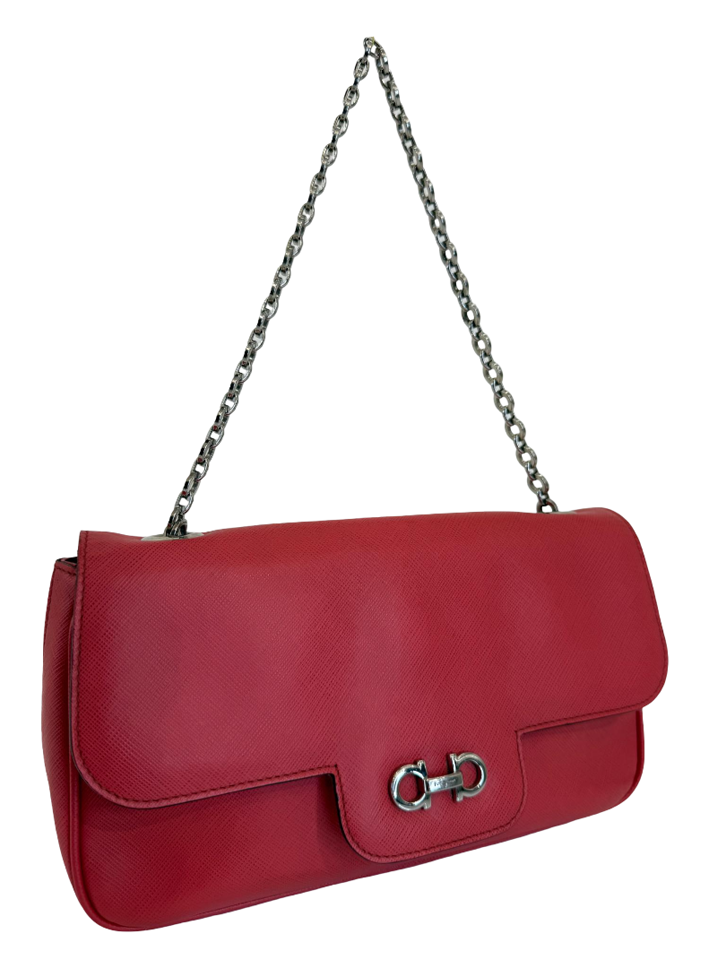Salvatore Ferragamo Rory Coral Saffiano Leather Chain Shoulder Bag