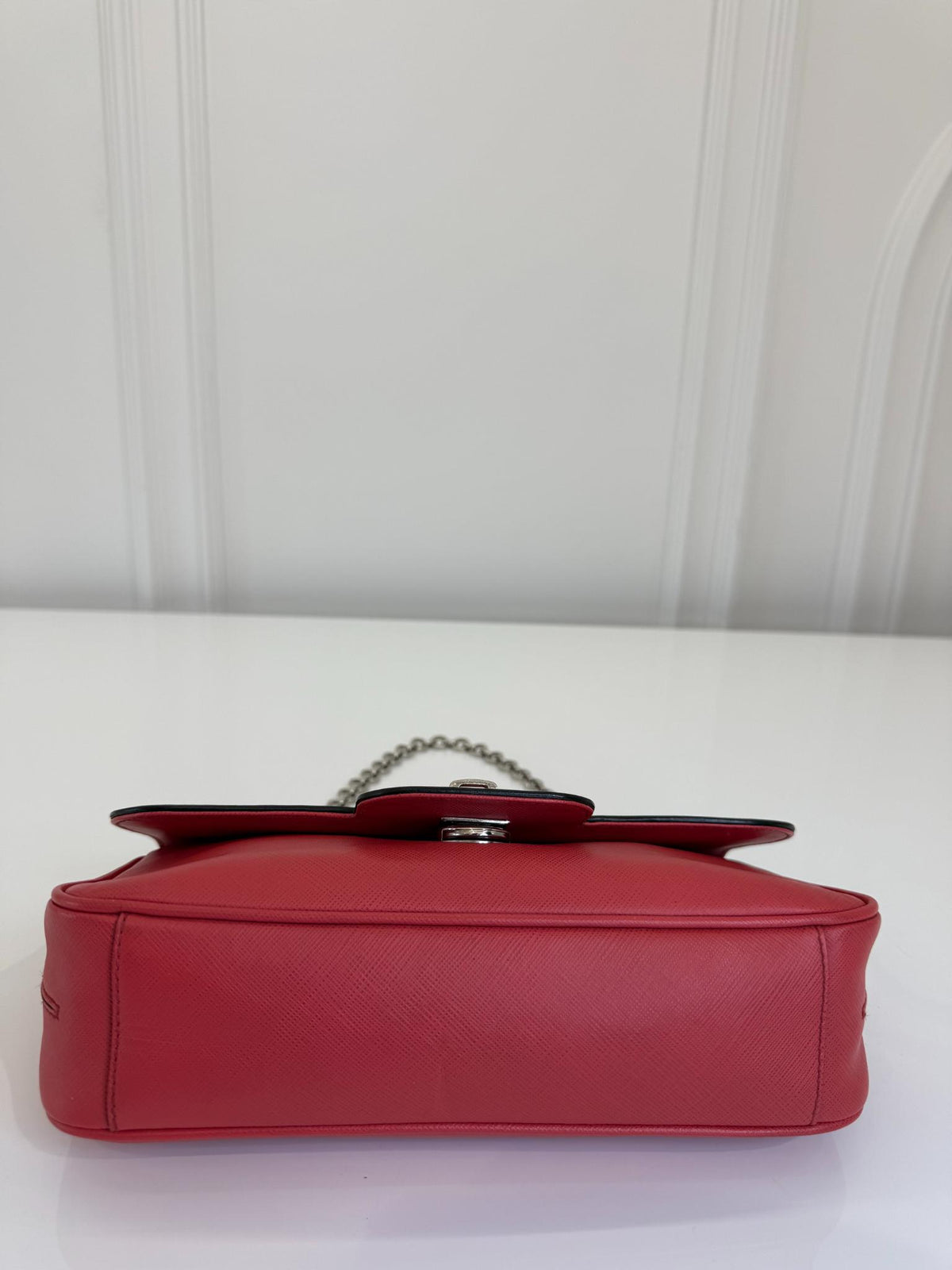 Salvatore Ferragamo Rory Coral Saffiano Leather Chain Shoulder Bag