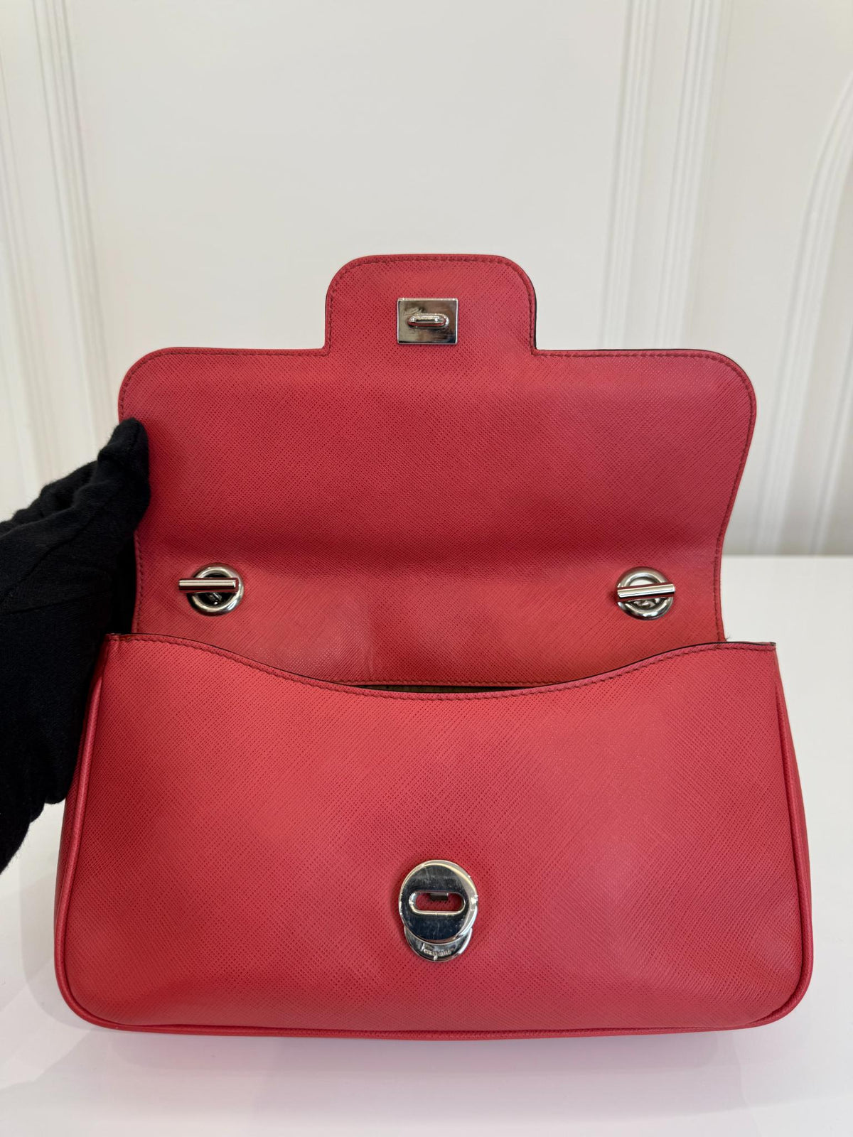 Salvatore Ferragamo Rory Coral Saffiano Leather Chain Shoulder Bag