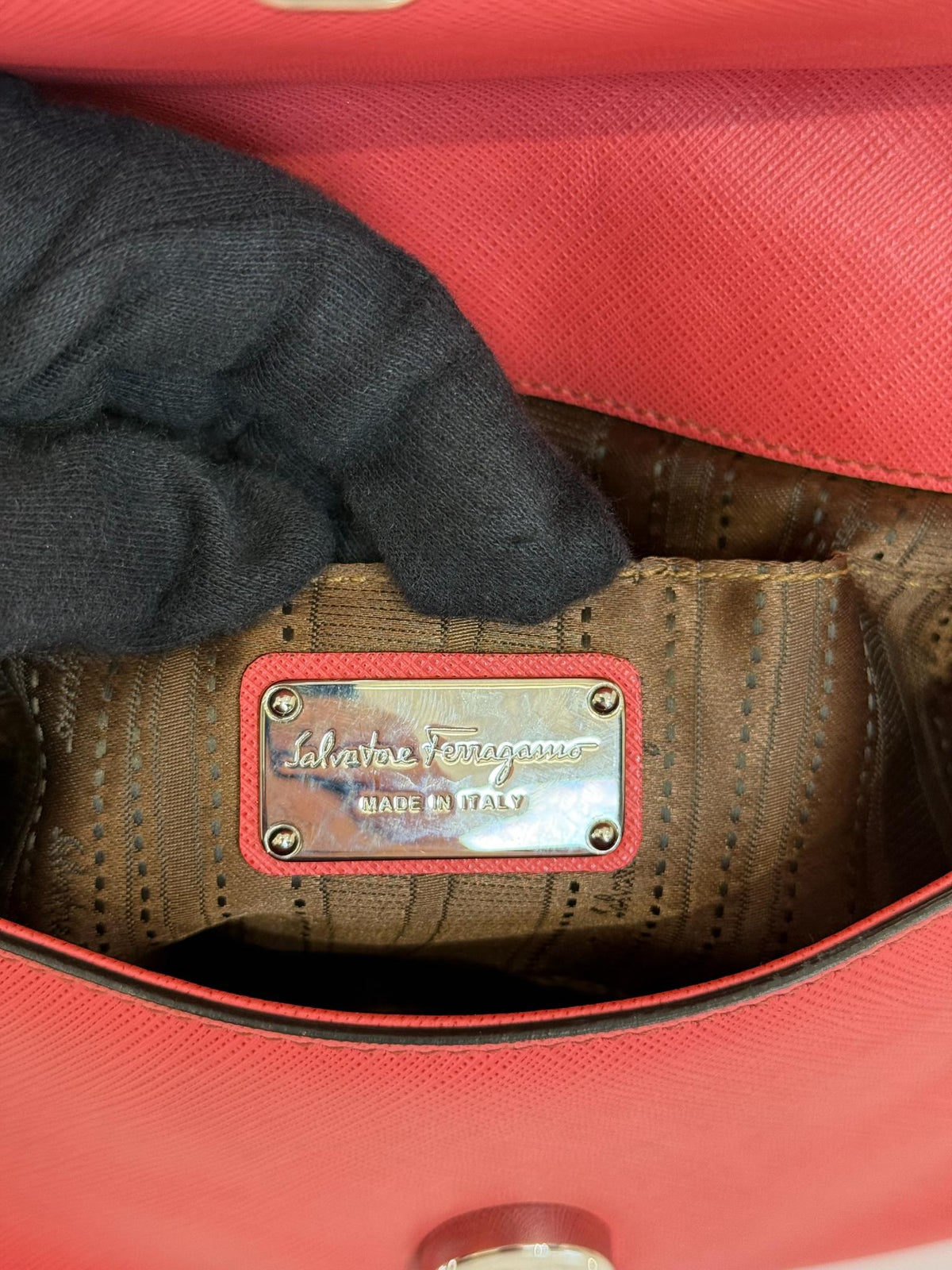 Salvatore Ferragamo Rory Coral Saffiano Leather Chain Shoulder Bag