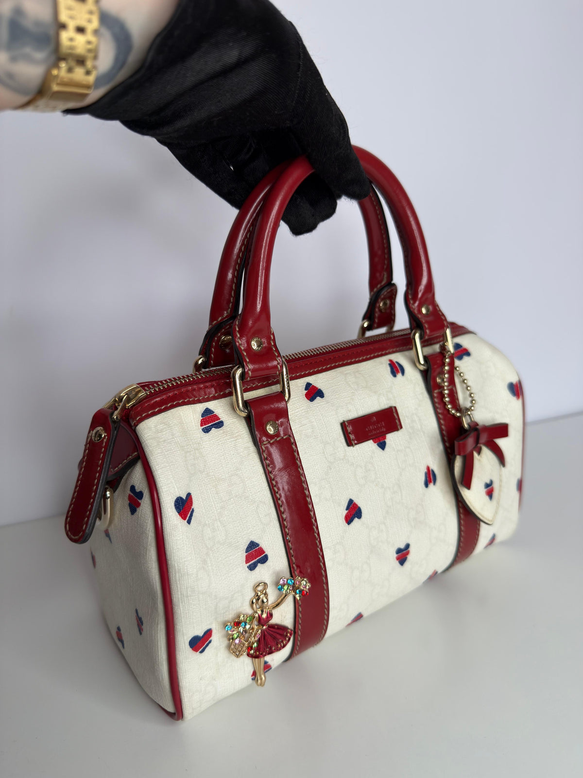 Gucci Red/Cream GG Supreme Valentines Day Joy Boston Bag (Limited Edition)