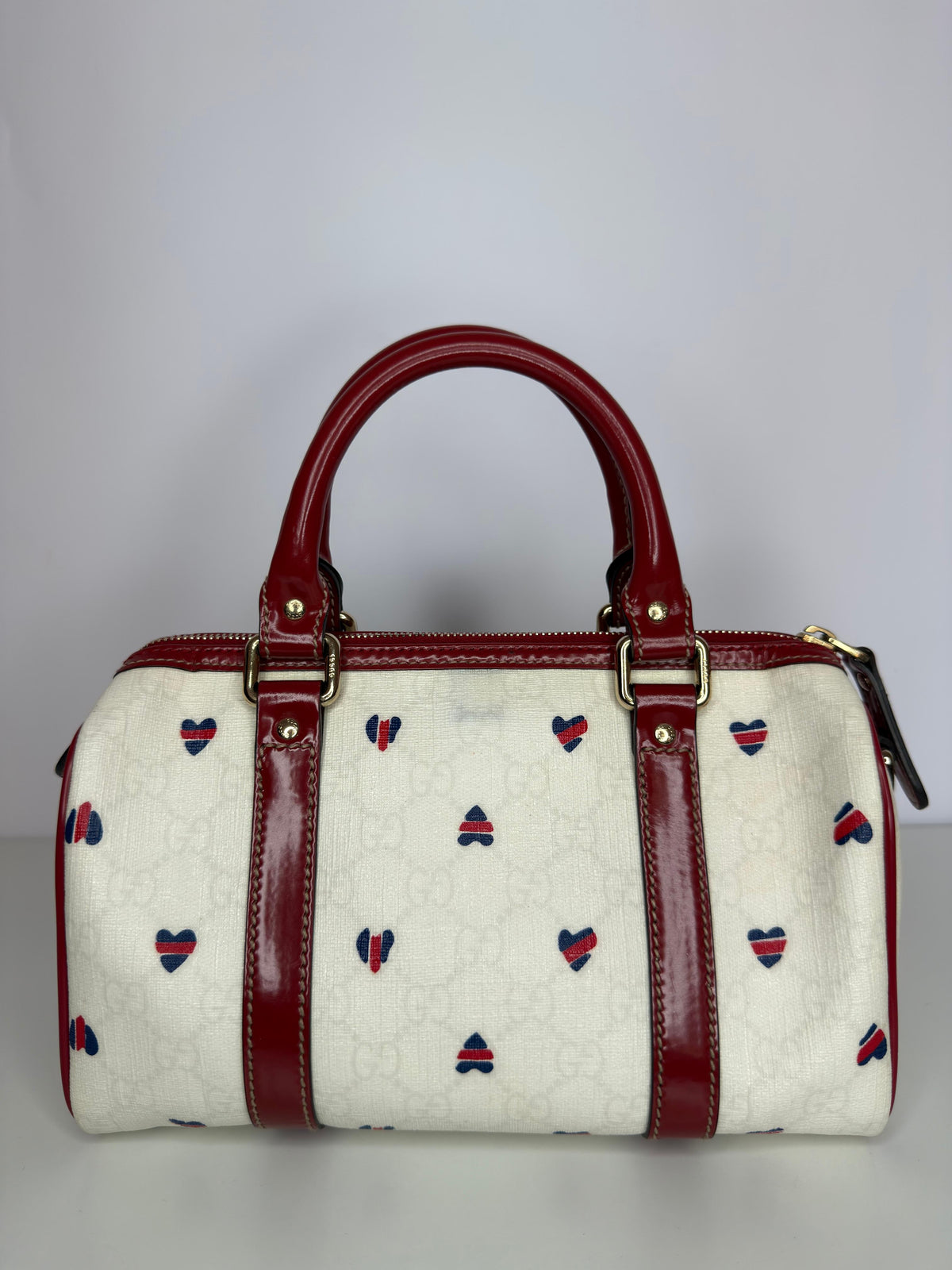 Gucci Red/Cream GG Supreme Valentines Day Joy Boston Bag (Limited Edition)