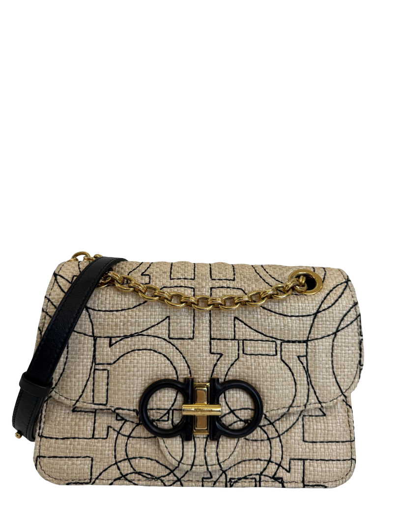 Salvatore Ferragamo Gancini Woven Raffia Shoulder Bag