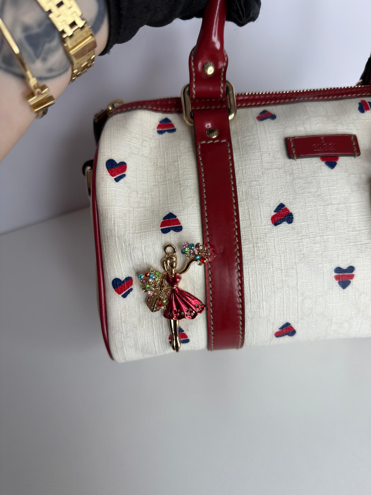 Gucci Red/Cream GG Supreme Valentines Day Joy Boston Bag (Limited Edition)