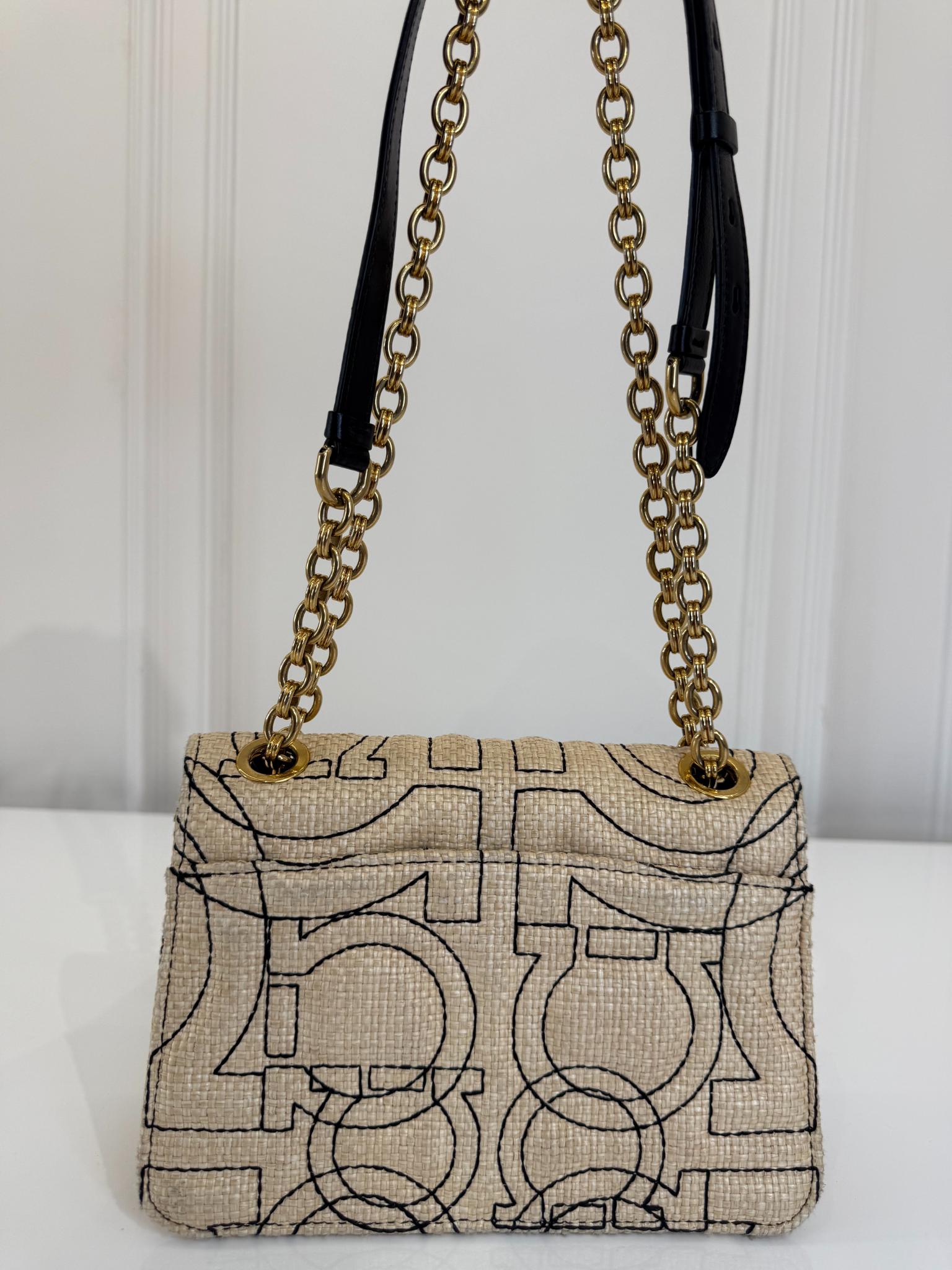 Salvatore Ferragamo Gancini Woven Raffia Shoulder Bag