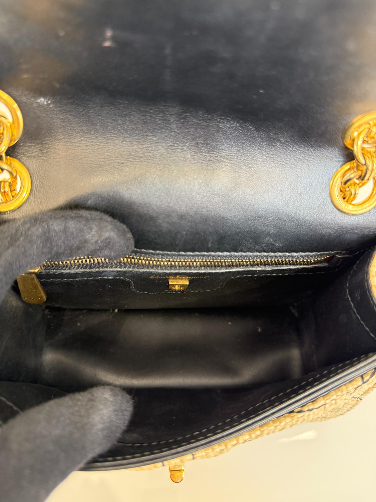 Salvatore Ferragamo Gancini Woven Raffia Shoulder Bag