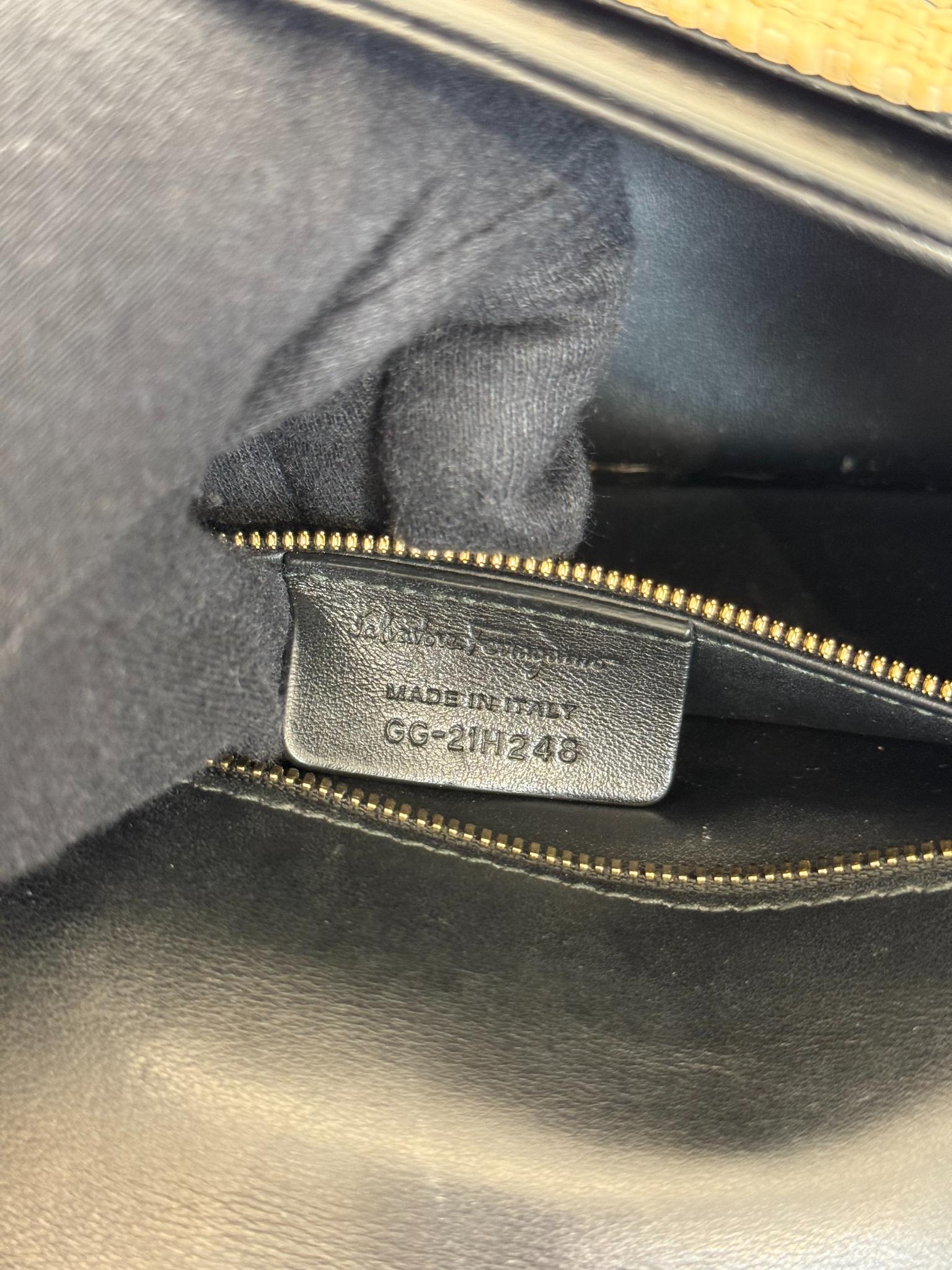 Salvatore Ferragamo Gancini Woven Raffia Shoulder Bag