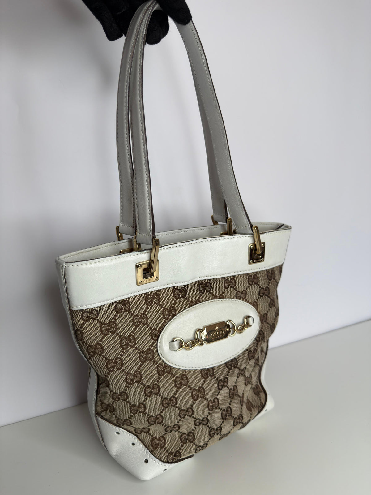 Gucci GG Canvas Mini Punch Tote White Cream