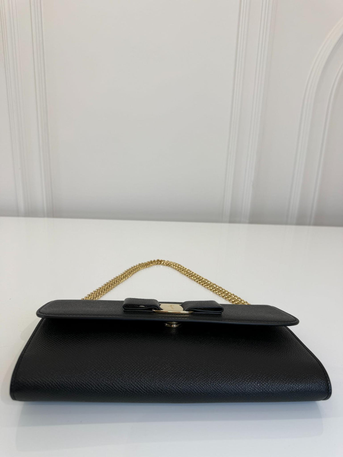 Salvatore Ferragamo Vara Bow Black Leather Wallet on Chain