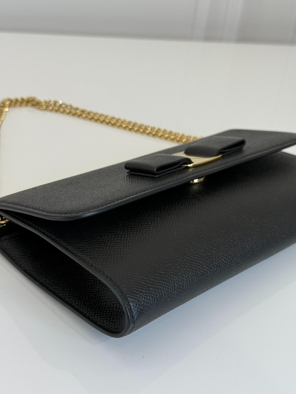 Salvatore Ferragamo Vara Bow Black Leather Wallet on Chain