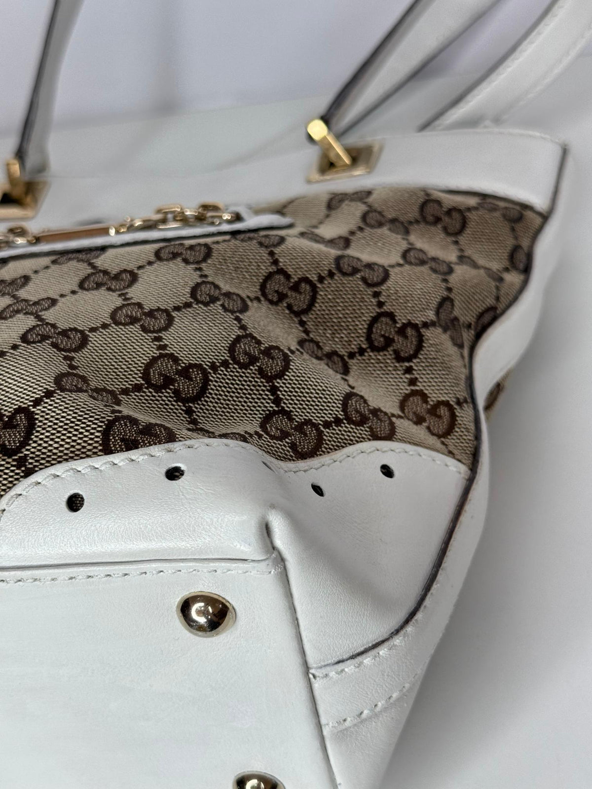 Gucci GG Canvas Mini Punch Tote White Cream