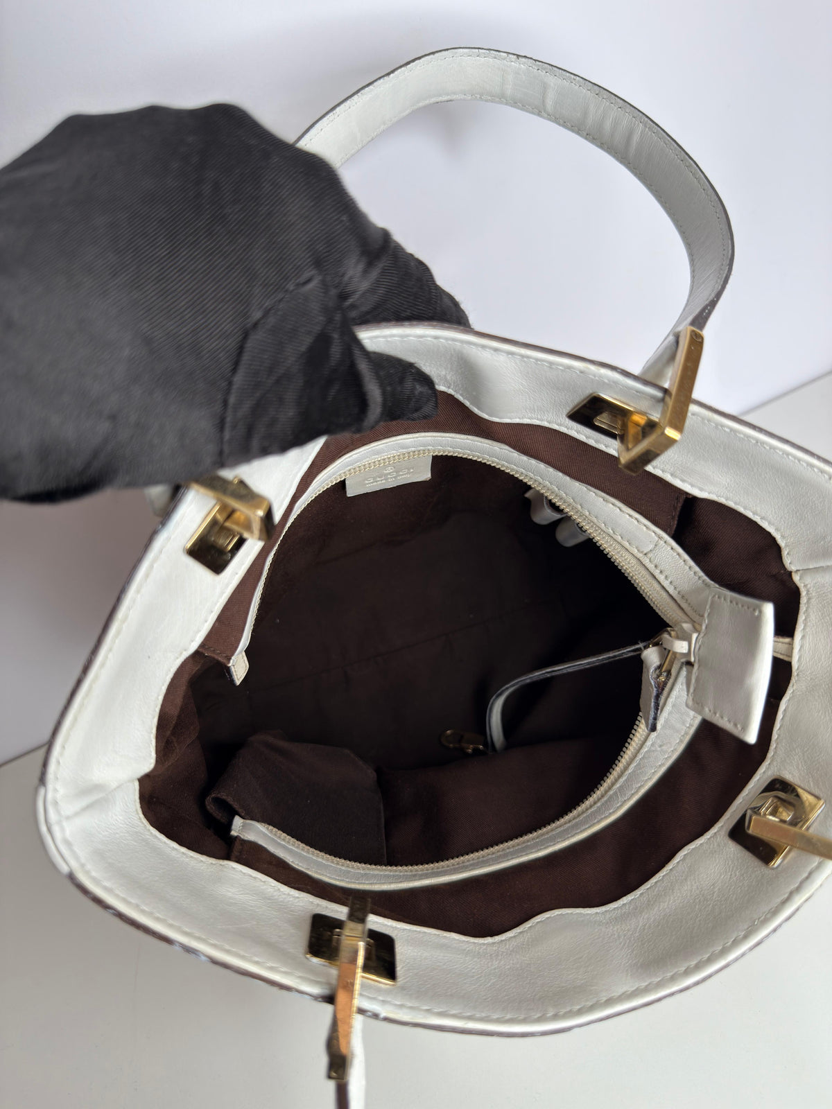 Gucci GG Canvas Mini Punch Tote White Cream
