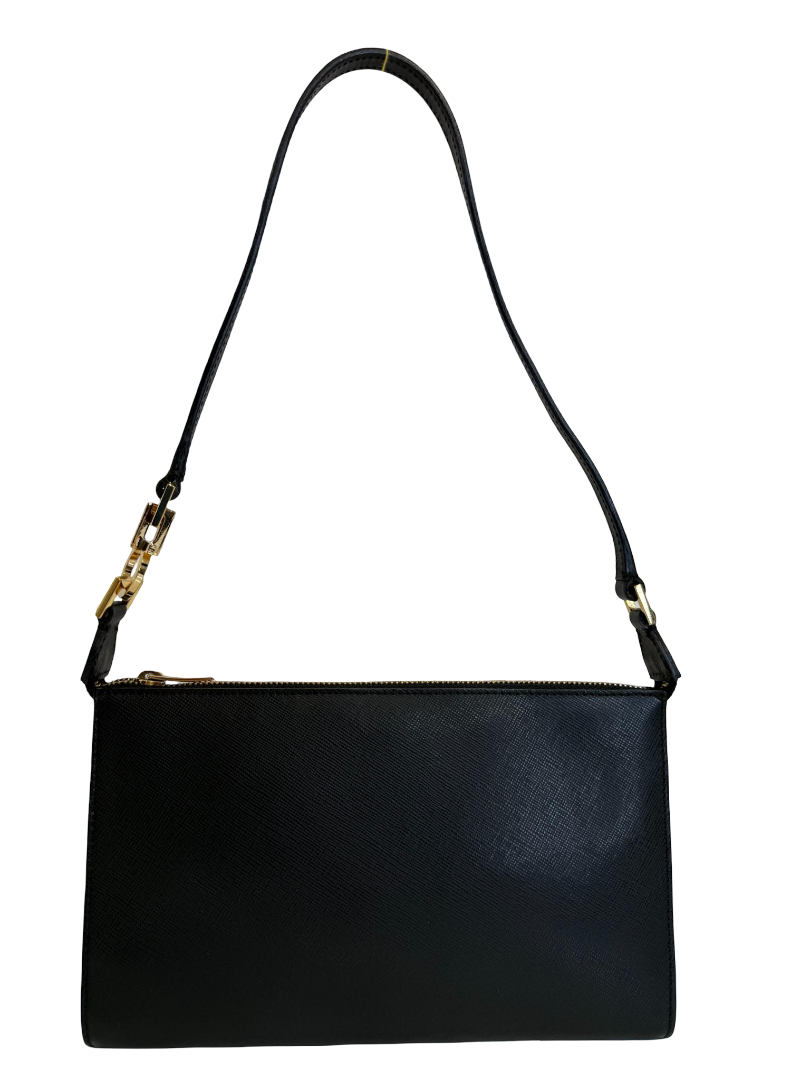 Salvatore Ferragamo Black Saffiano Leather Gancini Pochette