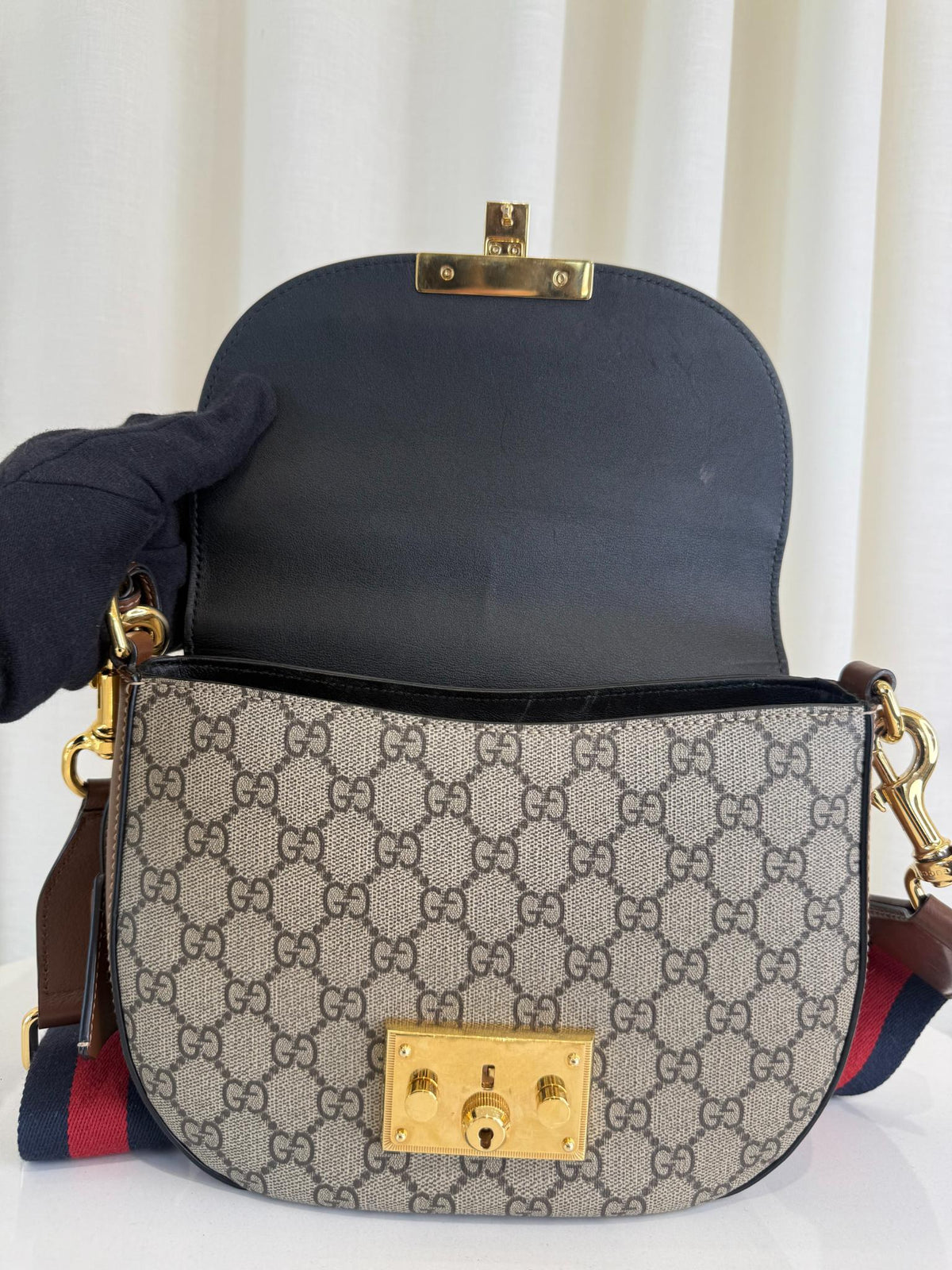 Gucci Beige GG Supreme Coated Canvas Padlock Crossbody Bag