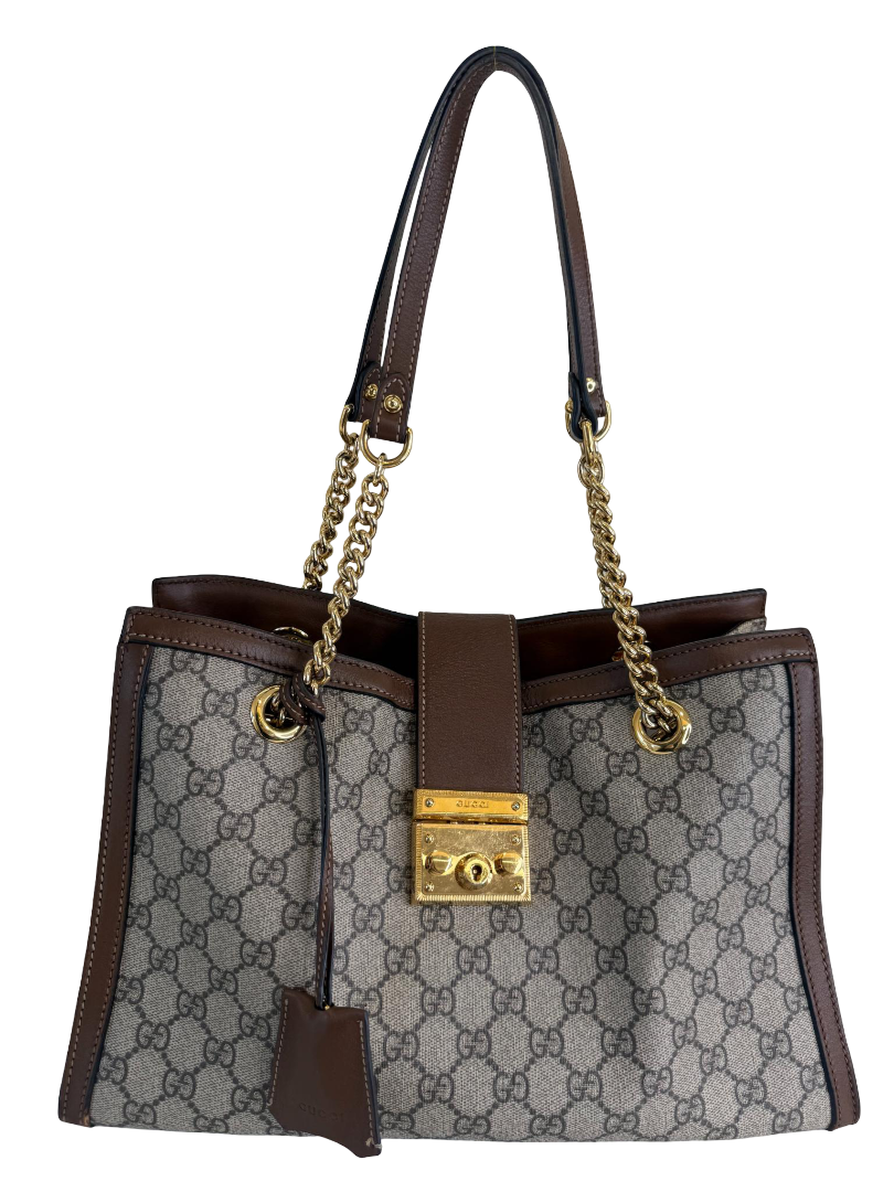 Gucci Beige/Ebony GG Supreme Padlock Medium Shoulder Bag