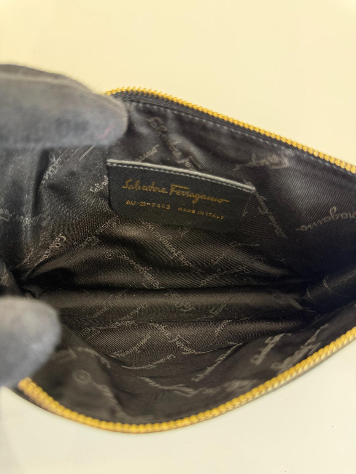Salvatore Ferragamo Black Saffiano Leather Gancini Pochette