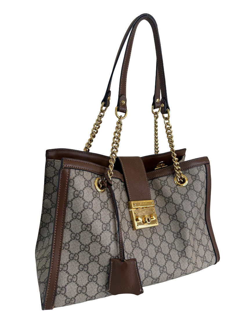 Gucci Beige/Ebony GG Supreme Padlock Medium Shoulder Bag