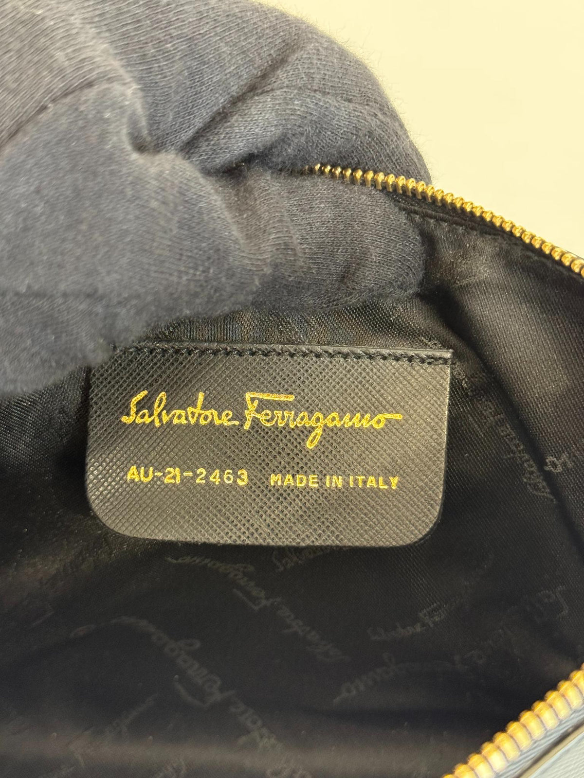 Salvatore Ferragamo Black Saffiano Leather Gancini Pochette