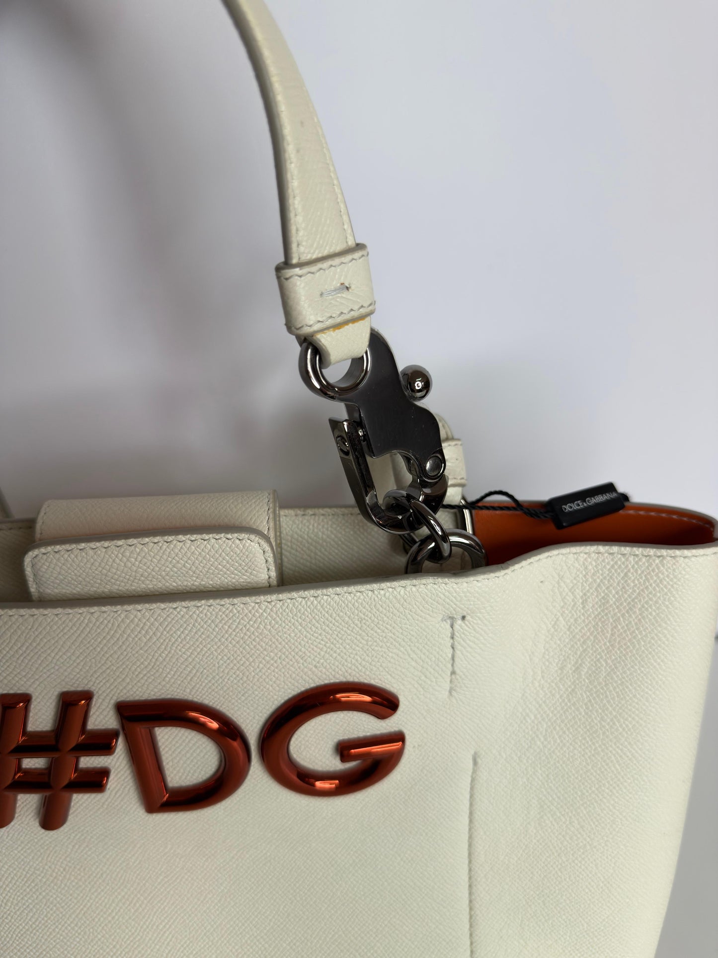 Dolce Gabbana White Leather #DG Beatrice Tote Bag