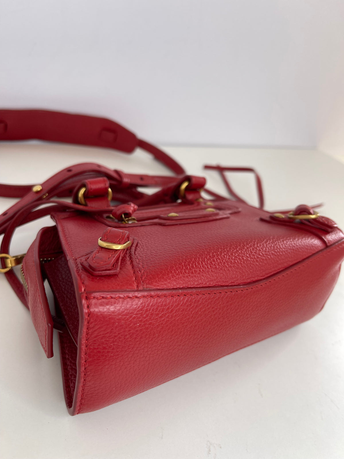 Balenciaga Red Grained Calfskin Leather Neo Classic Nano City Bag