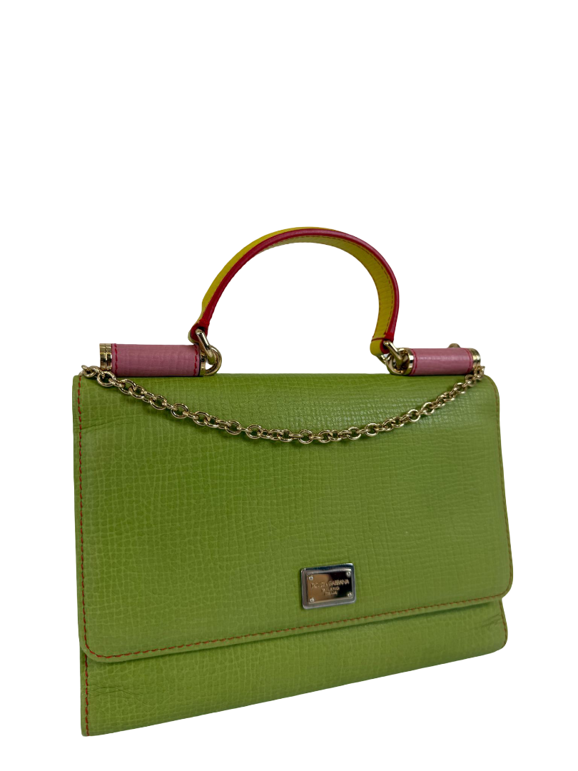 Dolce Gabbana Green Leather Sicily Smart Gloss Wallet on Chain
