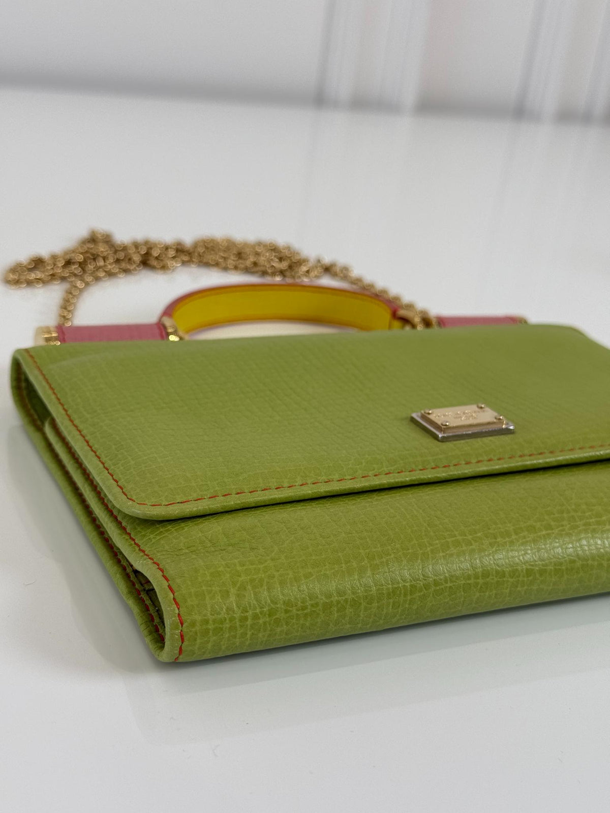 Dolce Gabbana Green Leather Sicily Smart Gloss Wallet on Chain