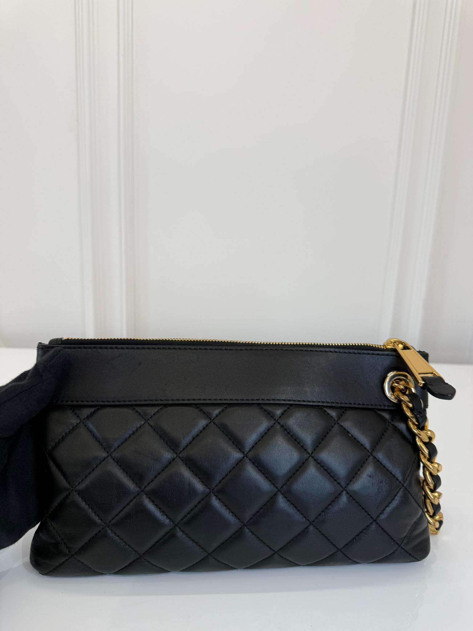 Moschino Black Quilted Leather Charms Wristlet Clutch