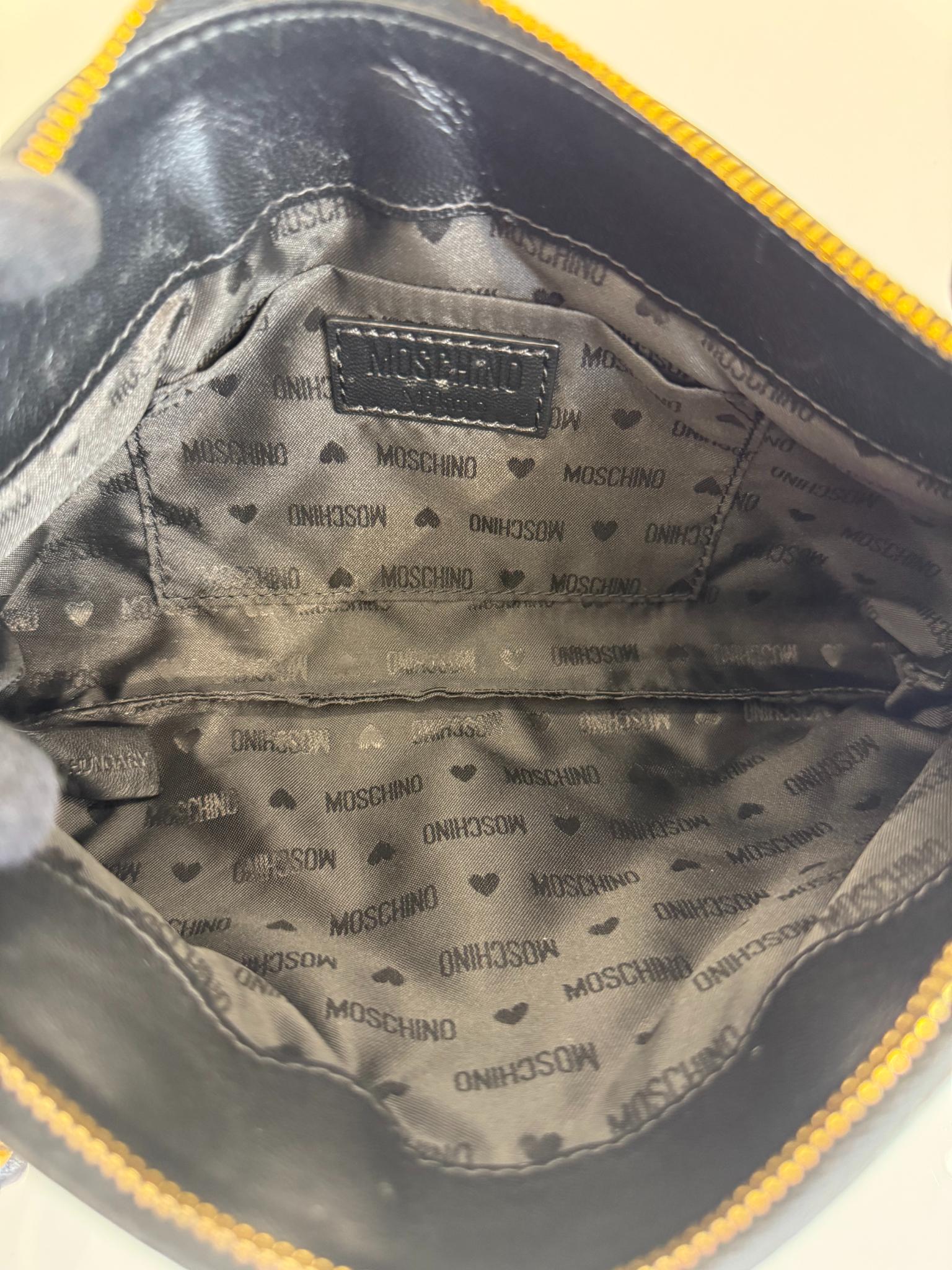 Moschino Black Quilted Leather Charms Wristlet Clutch