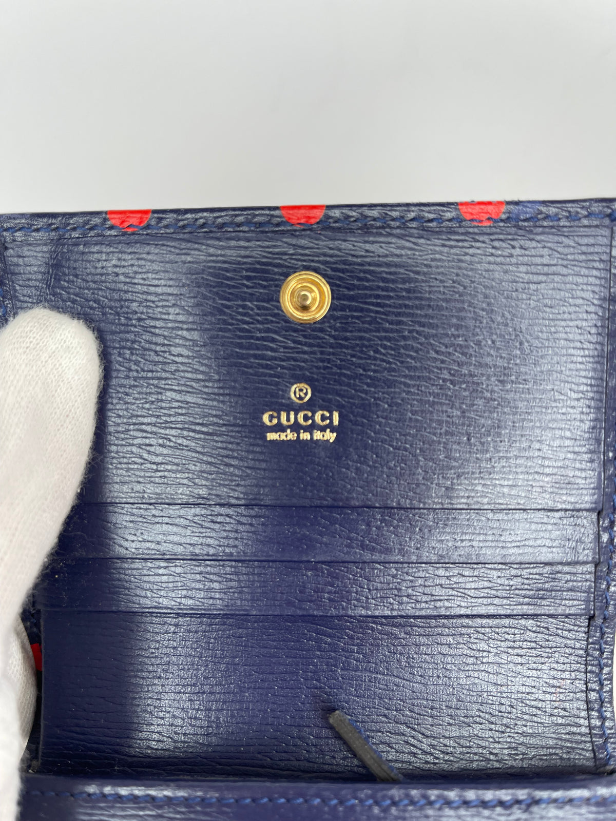 Gucci Horsebit 1955 Navy/Red Leather Polka Dot Bifold Wallet