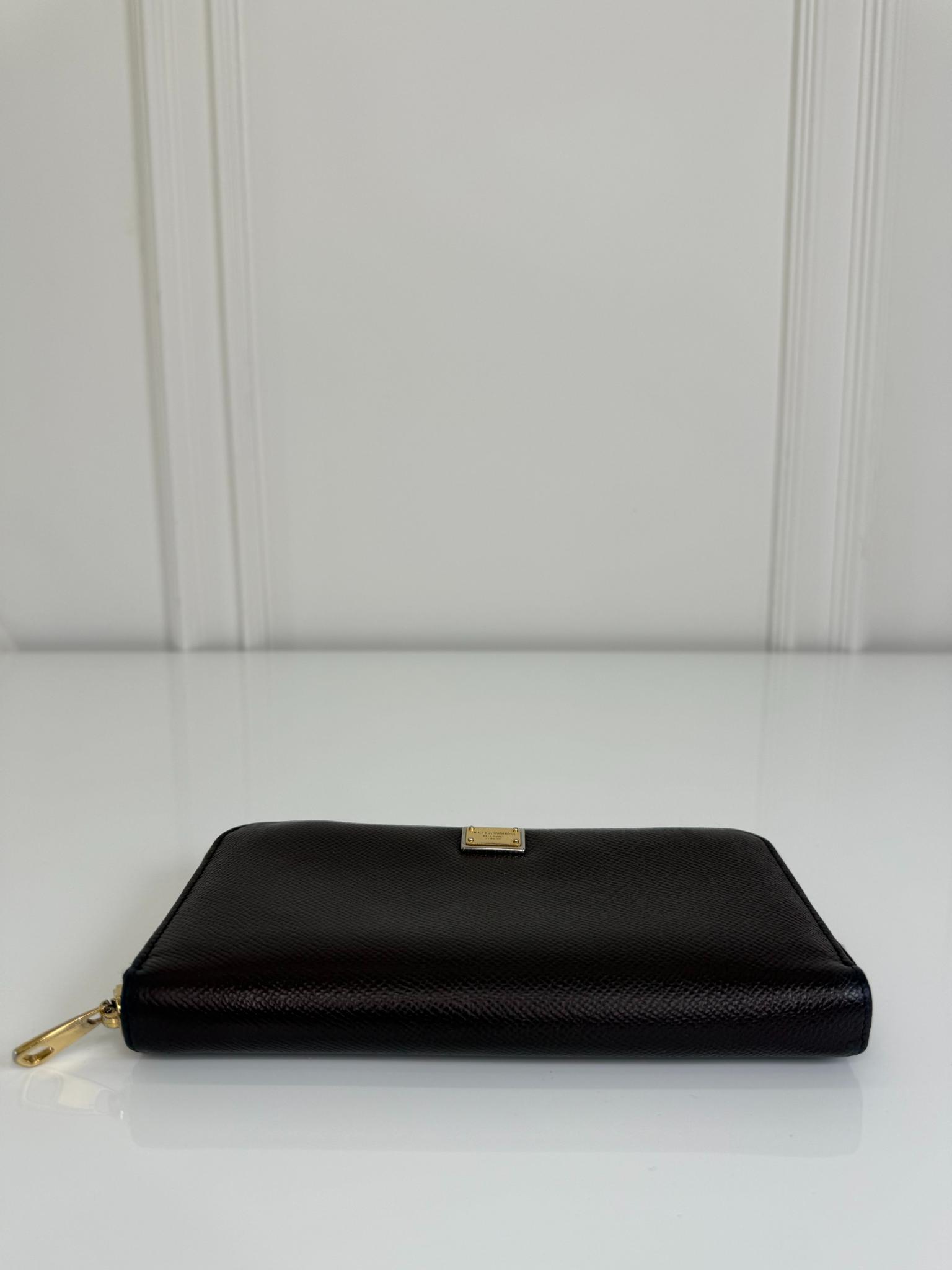 Dolce Gabbana Purple Dauphine Leather Zip Around Wallet