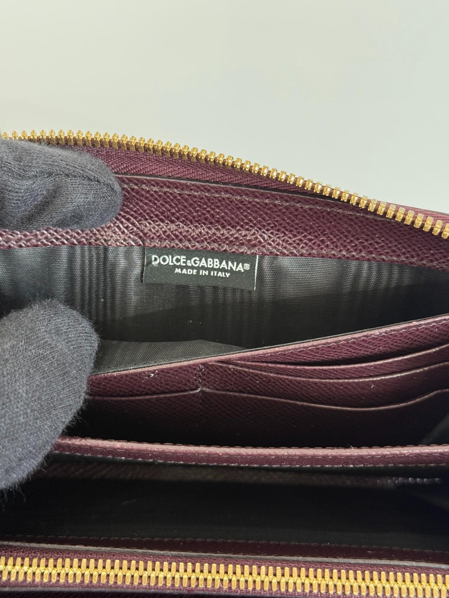 Dolce Gabbana Purple Dauphine Leather Zip Around Wallet