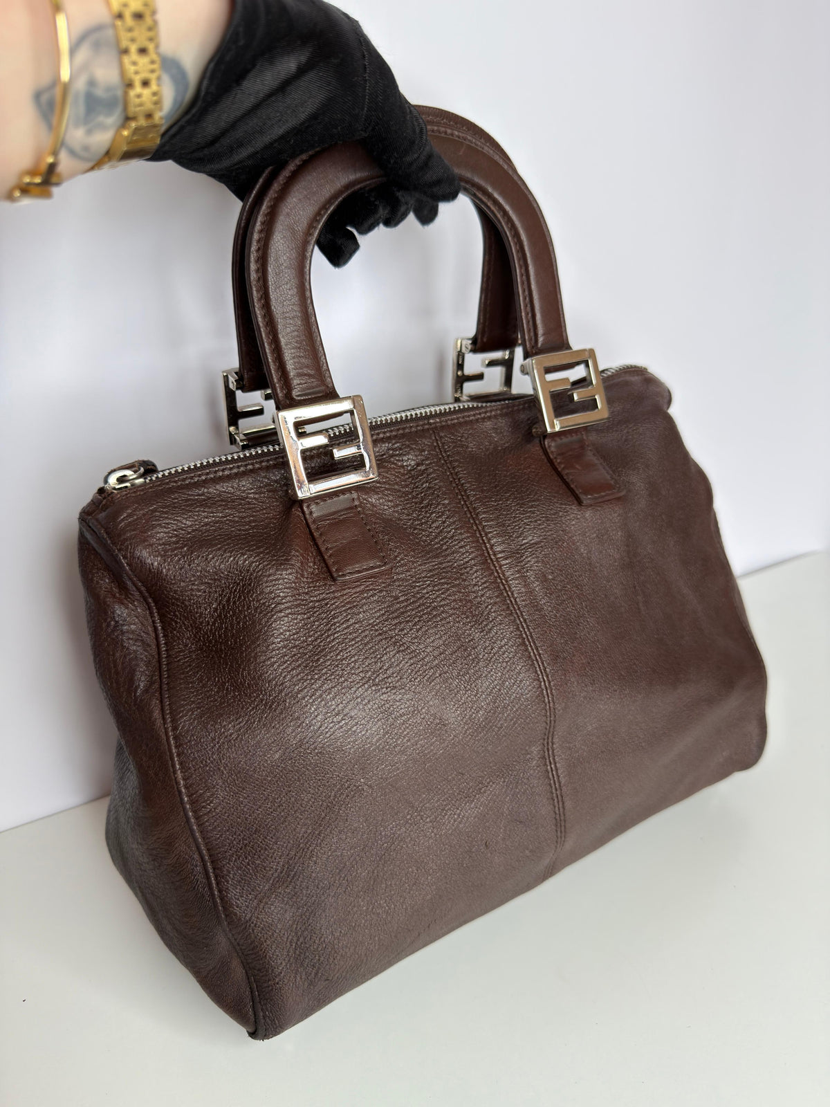 Fendi Dark Brown Leather Shopper Tote